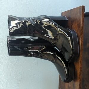 Jeffrey Campbell Black Patent Faux Leather Platform Booties